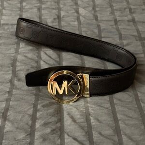 Michael Kors Black Belt with Gold MK Buckle